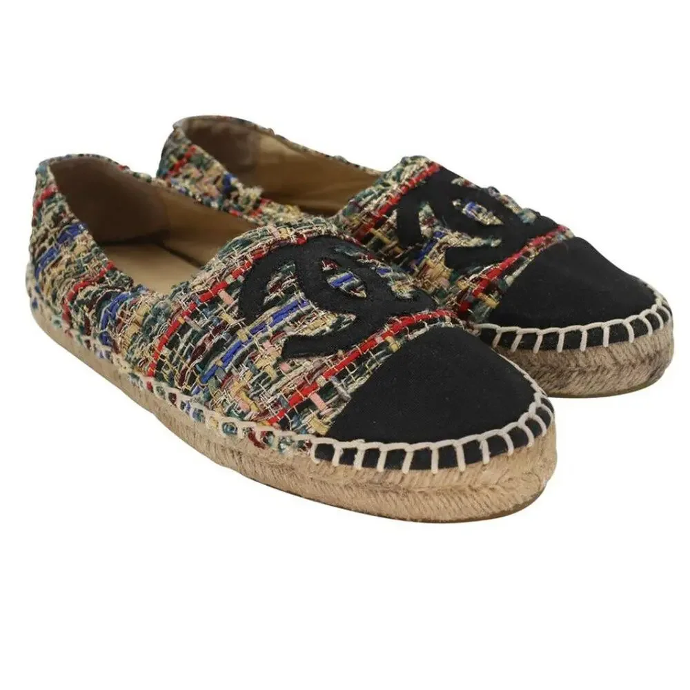 Chanel Espadrille 38 Tweed Canvas Metallic Flats CC-S0207P-C011 - Picture 4 of 12